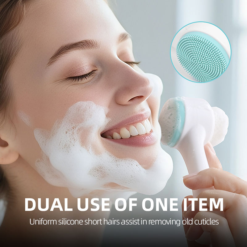In Stock 2-in-1 Multifunction Nylon And Silicone Facial Cleansing Brush Plastic Face Cleanser With Logo/Pattern Labeling