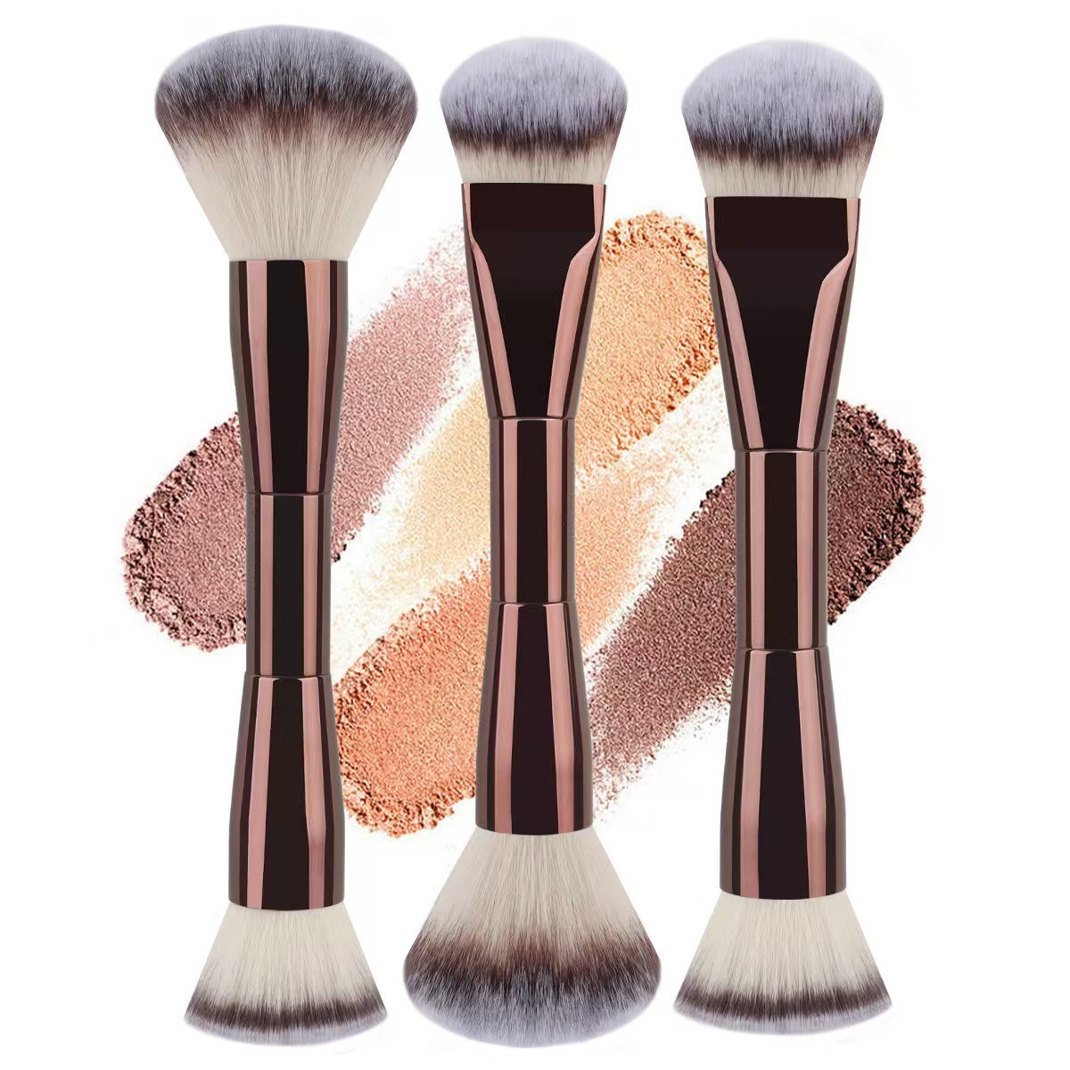 Hot-Selling All-Aluminum Handle Soft Nanofiber Powder Brush Dual-Head Brush Foundation Contour Beauty Tool Makeup Brush Set
