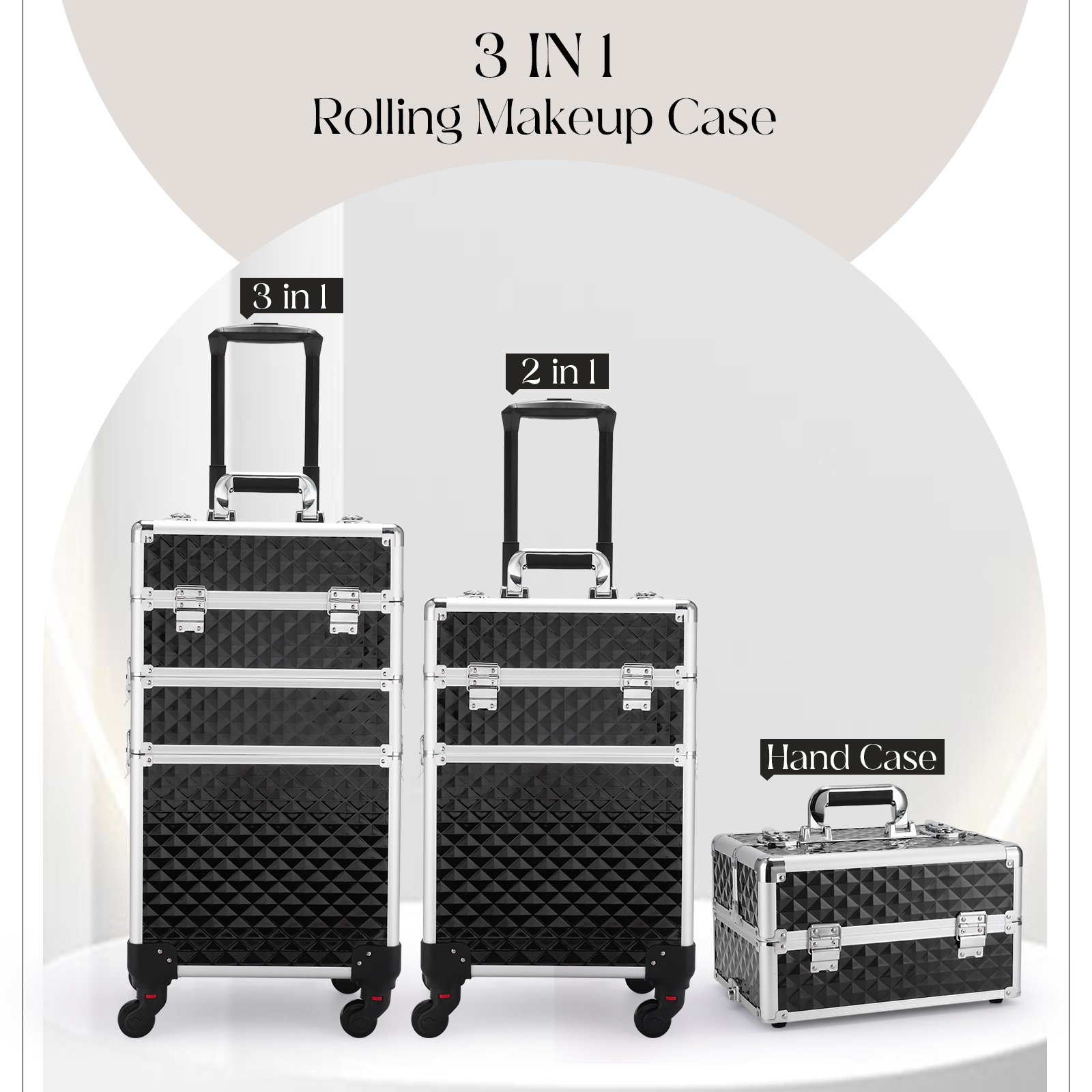 3-in-1 Large Capacity Rolling Makeup Case With Wheels Hairdresser Trolley Salon Barber Traveling Cart Trunk For Nail Cases