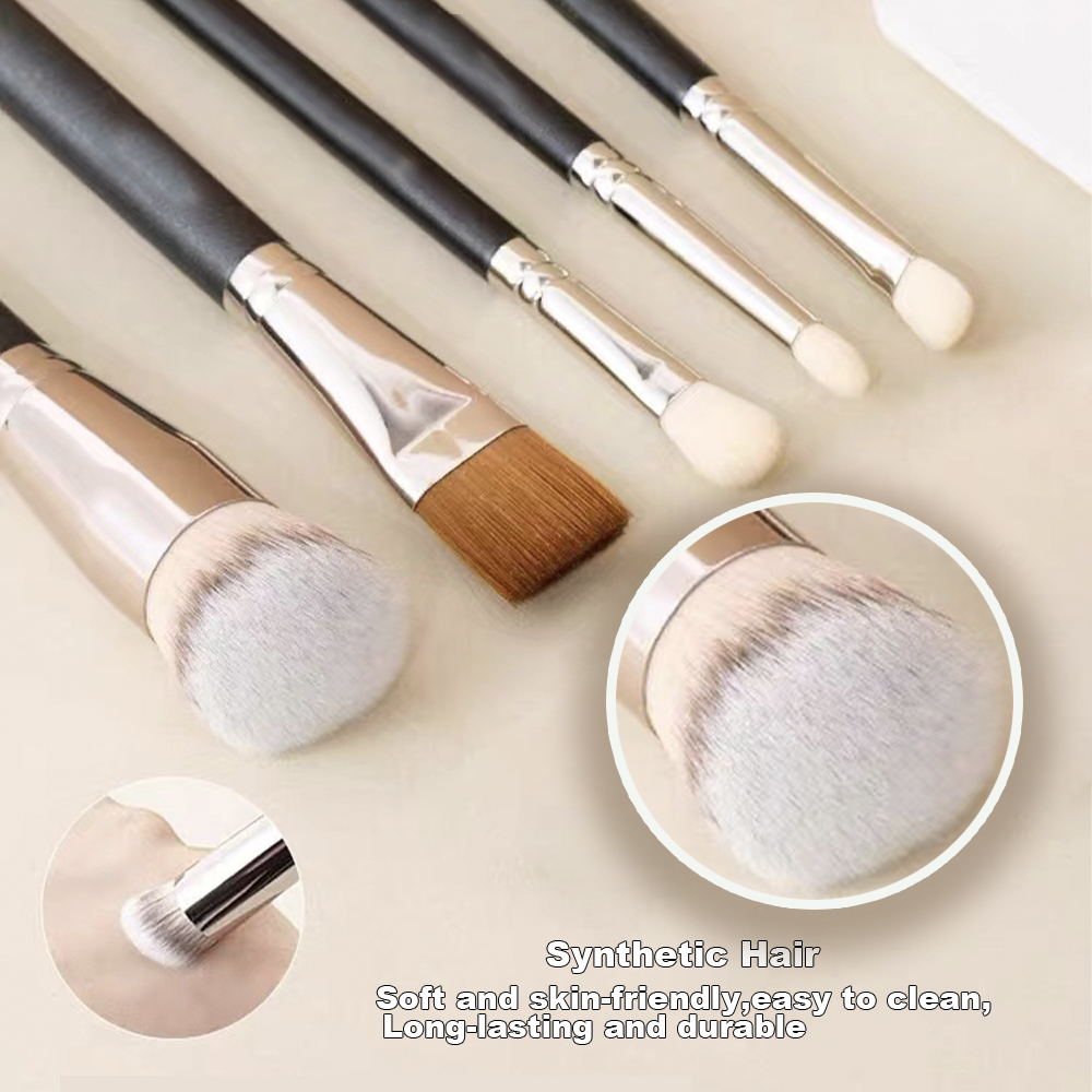 OEM Powder Brush Black Fan Brushes for Facial Soft Bristle extra Long Handle Makeup Brush