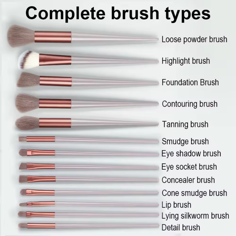 13pcs Super Soft Blush Eyeshadow Cosmetic Brush Foundation Women Flat Shape Soft Makeup Tools Bag Powder Eye Makeup Brushes Set