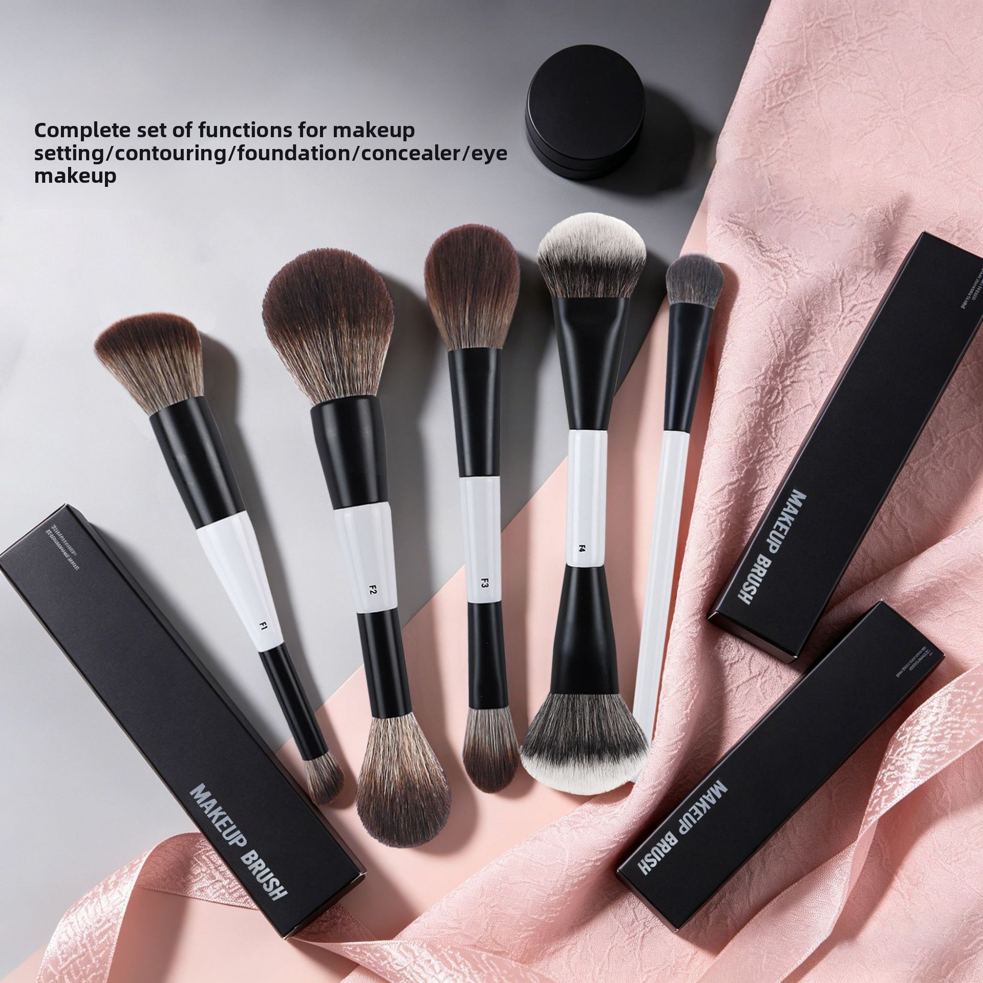 Cross-border Black-and-white Double-headed Foundation Brush Loose Powder Blush Contour Eyeshadow Blending Brush Brushes