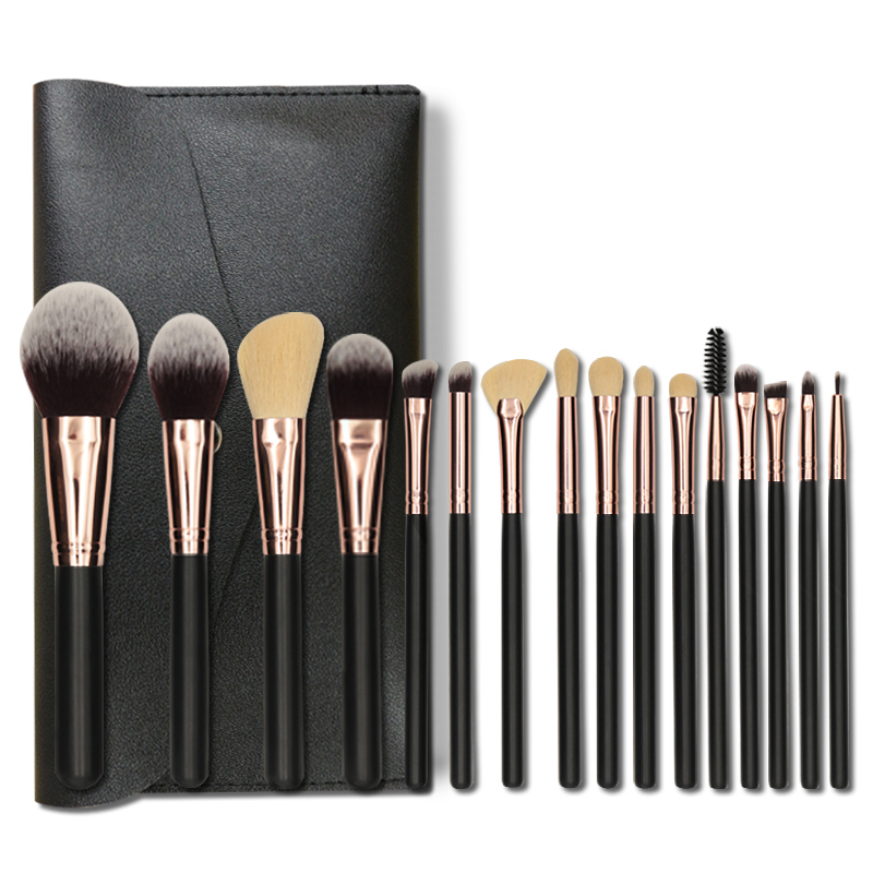 16pcs Professional Flat Makeup Brushes Set with Bag Includes Foundation Blending Eyeshadow Tools for Travel