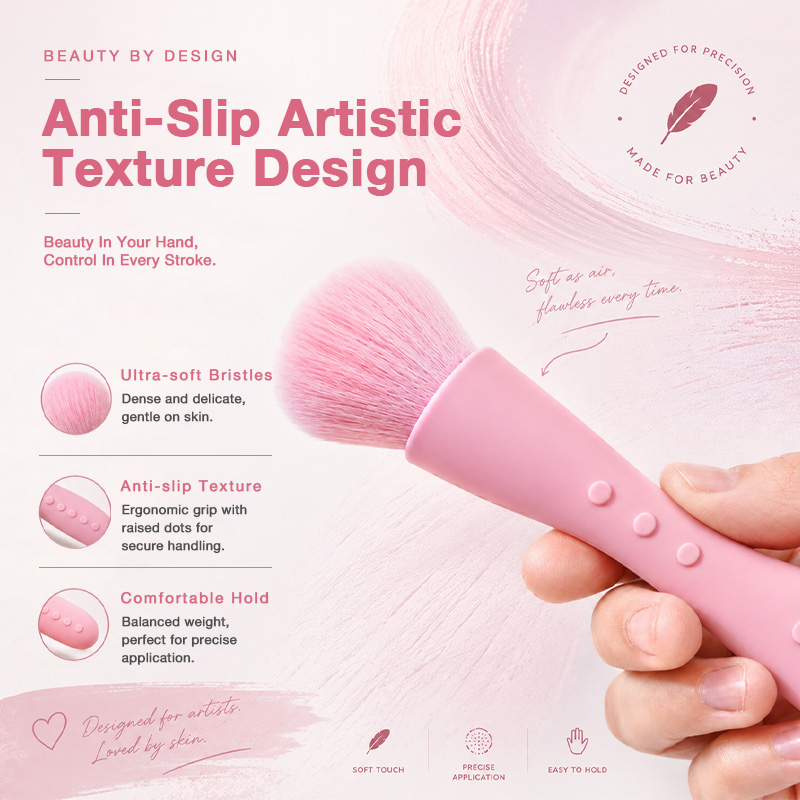 Private Label Makeup Brush Durable Powder Brush Non-Slip Grip Silicone Handle Lightweight Brush for Foundation