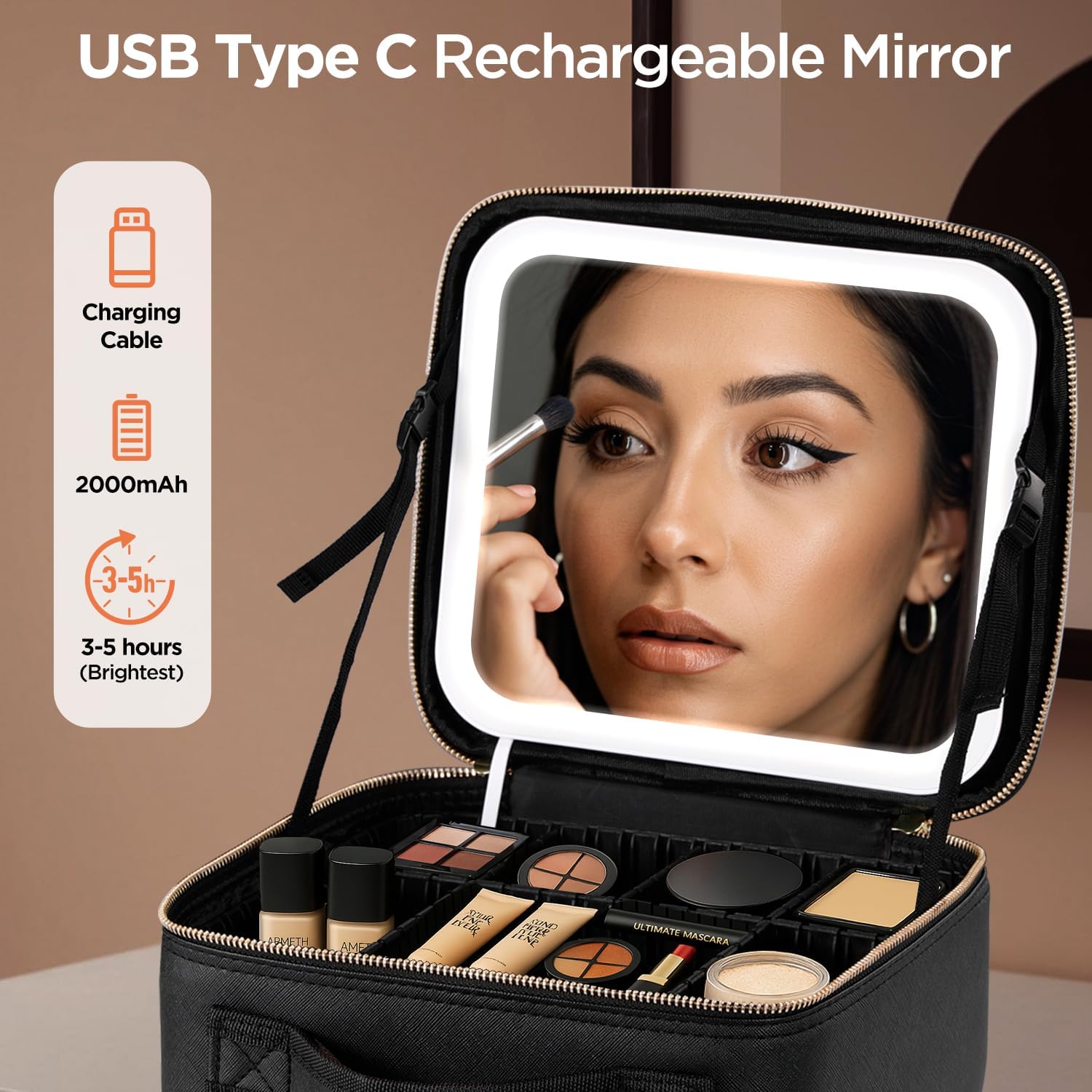 Travel Makeup Bag with LED Mirror Feature 6