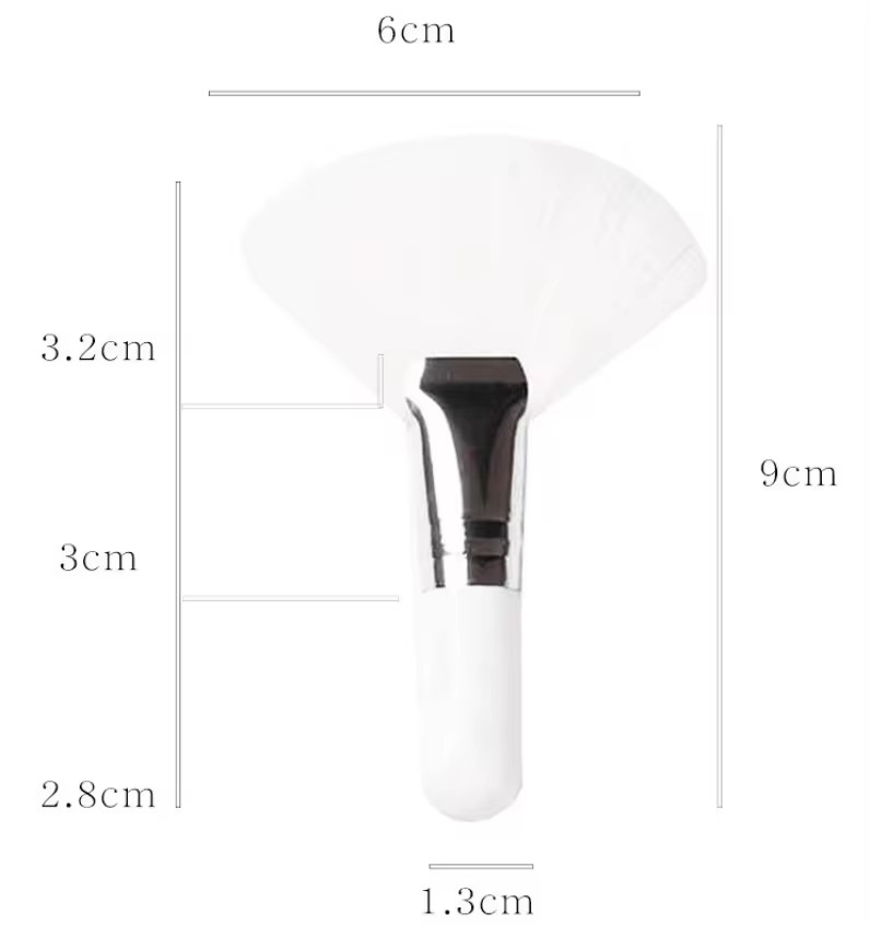 Private Label Fluffy Thick Nylon Fan Brush Super Soft Mini Spa Beauty Salon Esthetician Makeup Fan-shaped Highlight Powder Brush