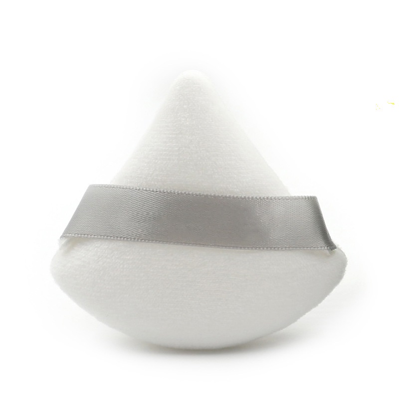 Custom Package Black Cosmetic Powder Puff Triangular Velvet Powder Puff with Ribbon