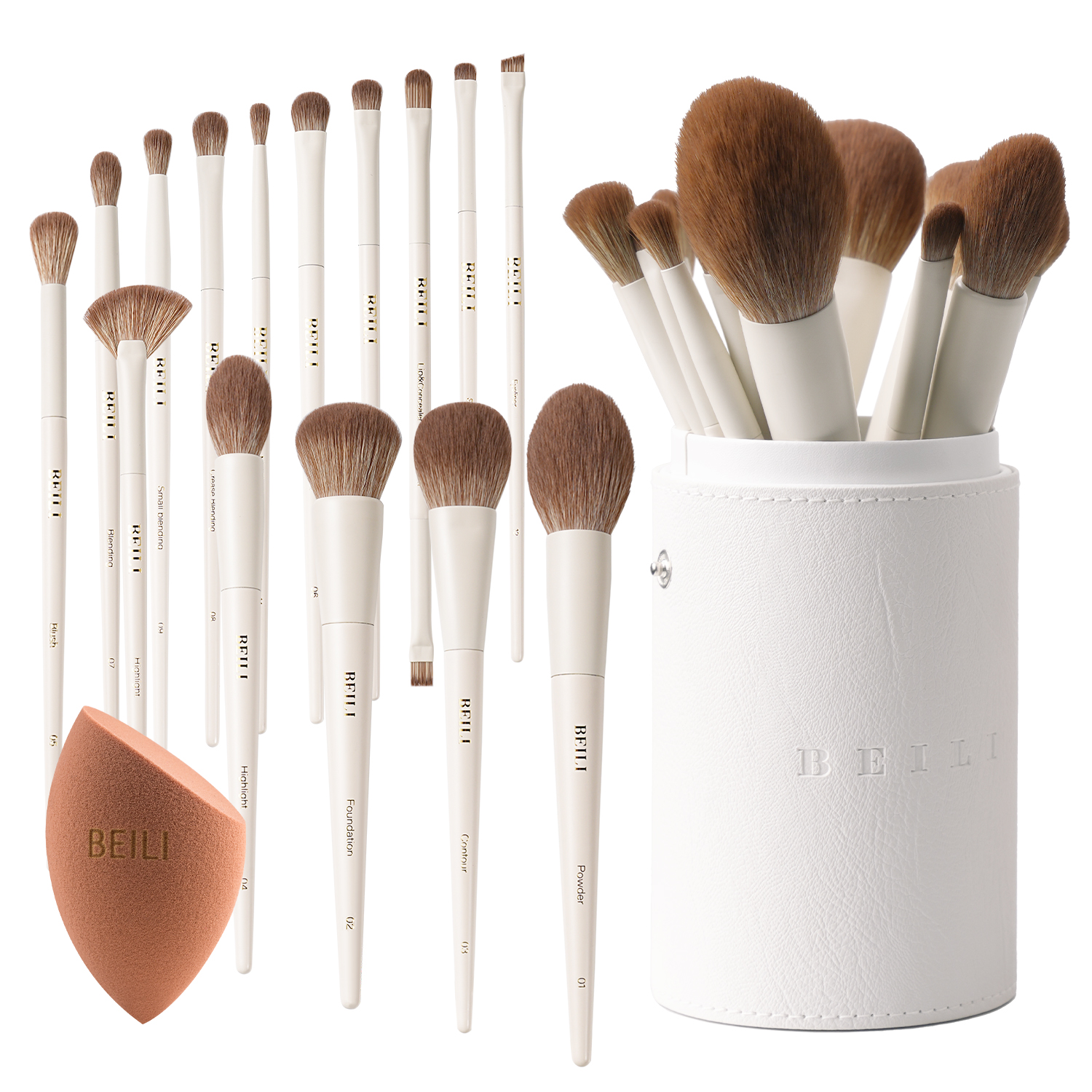 New Custom Logo Vegan Synthetic Hair 15pcs Beige Makeup Brushes Professional Makeup Foundation Brush Set Private Label Daily