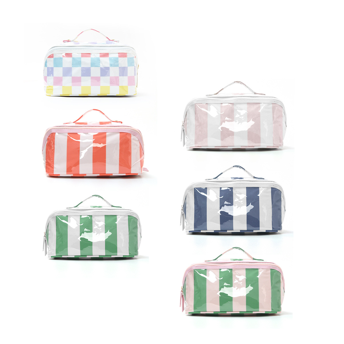 Clear Stripe Makeup Bag Waterproof PVC Toiletry Organizer Travel Cosmetic Pouch Large Capacity Vanity Case for Women Girls
