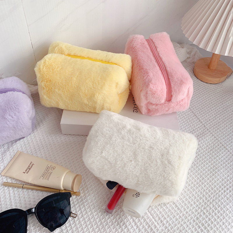 Personalized Macaron Plush Cosmetic Bag Portable Sweet Soft Makeup Case Organizer Cute Pencil Pouch