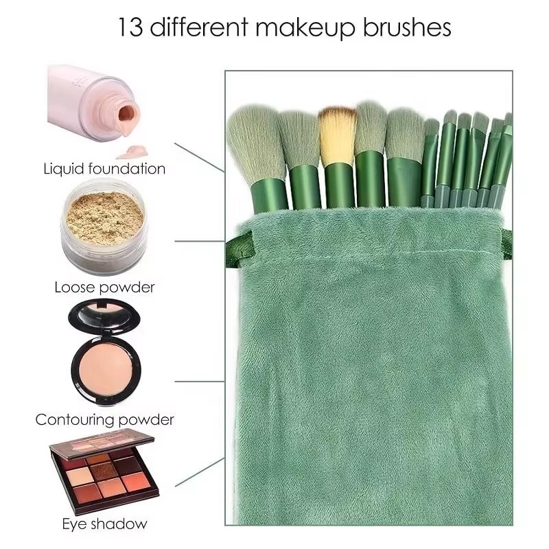 Green Handle Makeup Brush Set