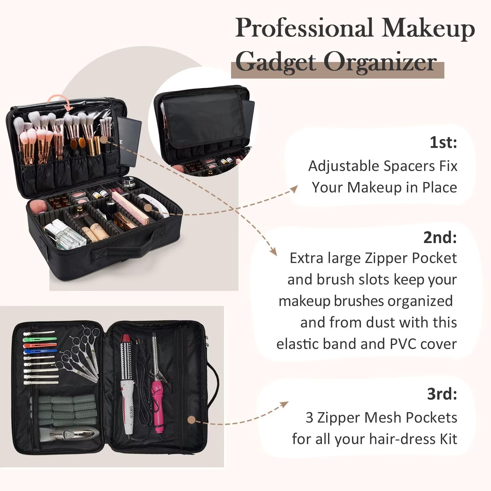 Professional Makeup Case with Mirror Travelling Cosmetic Organizer Bag Salon Barber Case Travel Makeup Box Nail Suitcase Divider