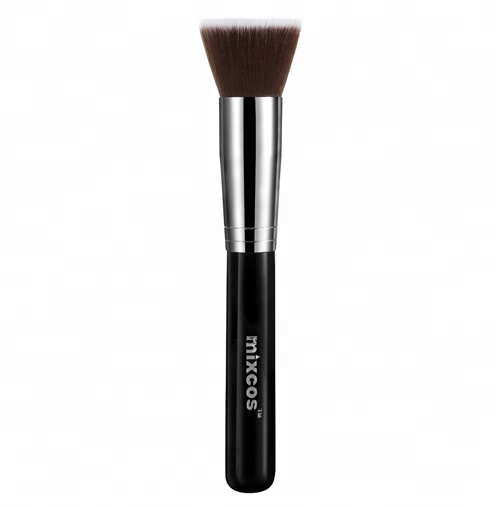 OEM High Quality Synthetic Hair Wood Handle Private Label Professional Flat Top Face Foundation Brush Black