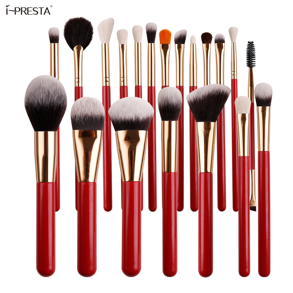 Luxury 20pcs Professional Red Synthetic Makeup Brush Set Eyebrow Foundation Makeup Brush Set Private Label Make up Brushes