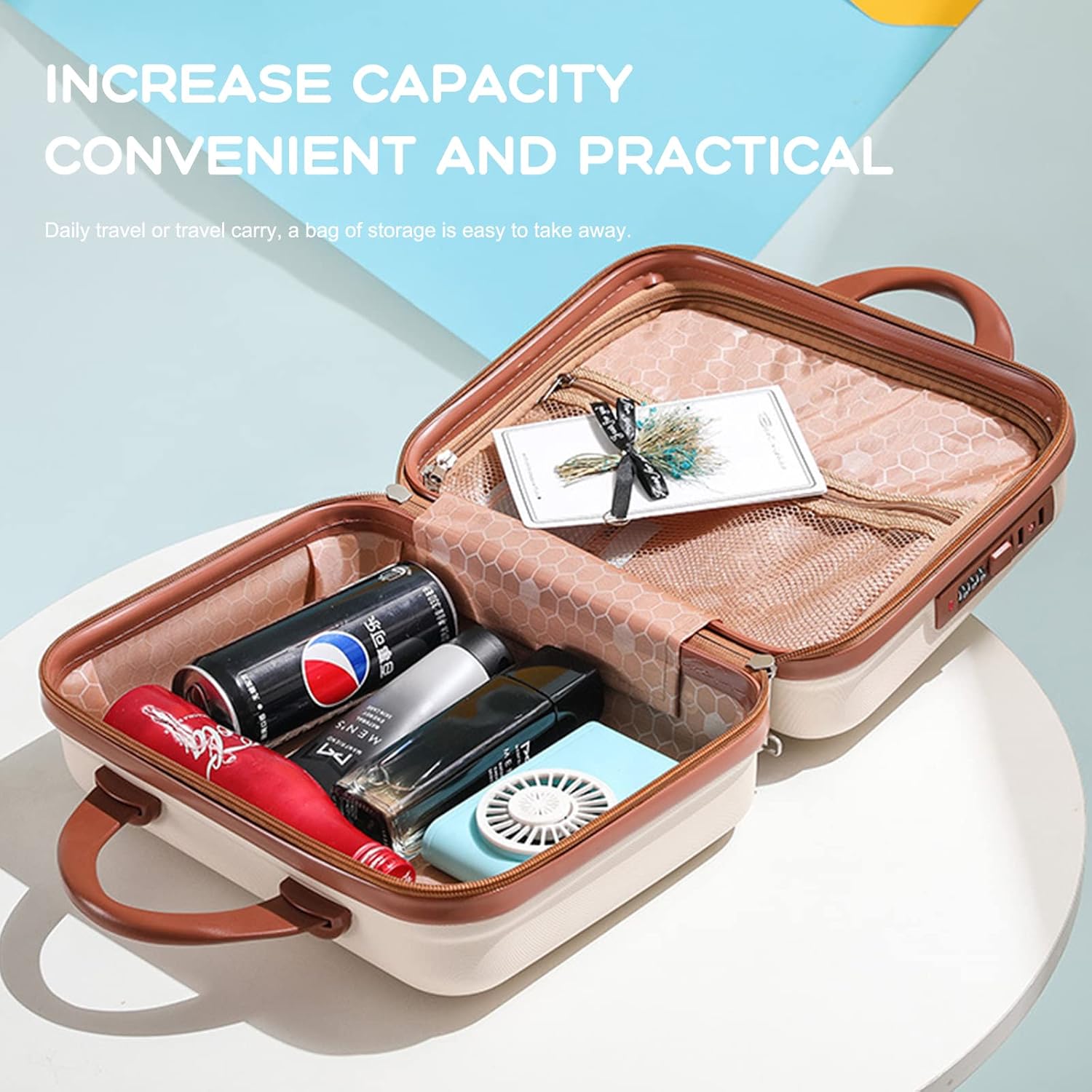 Portable Waterproof Hand Luggage Vanity Case 10 L with Combination Lock Cosmetic Travel Case ABS