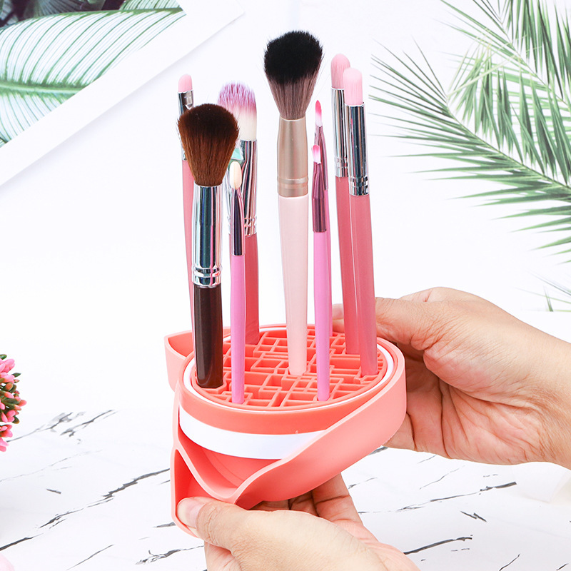 2 in 1 Silicon Design Makeup Brush Cleaning Mat with Brush Drying Holder