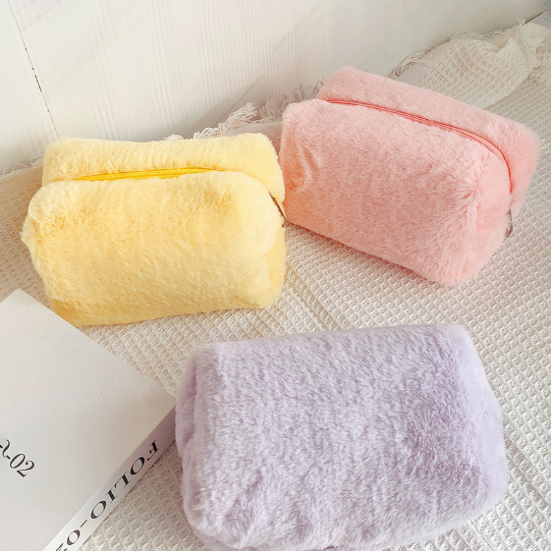 Personalized Macaron Plush Cosmetic Bag Portable Sweet Soft Makeup Case Organizer Cute Pencil Pouch