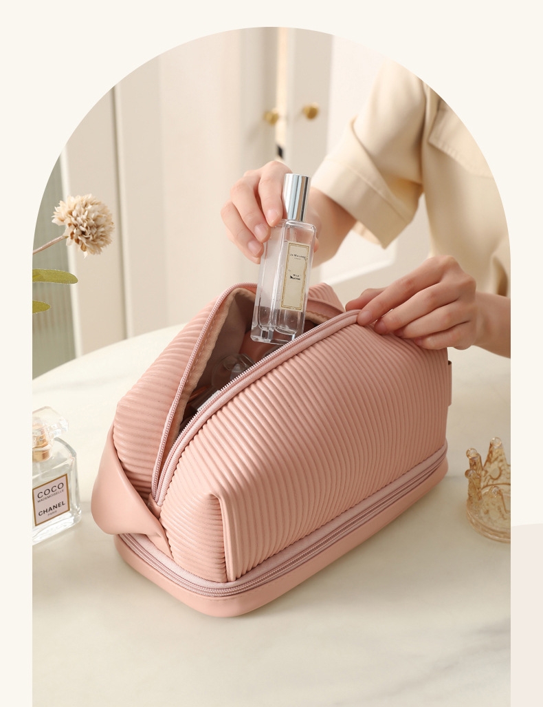 Pu Striped Leather Makeup bag display 4