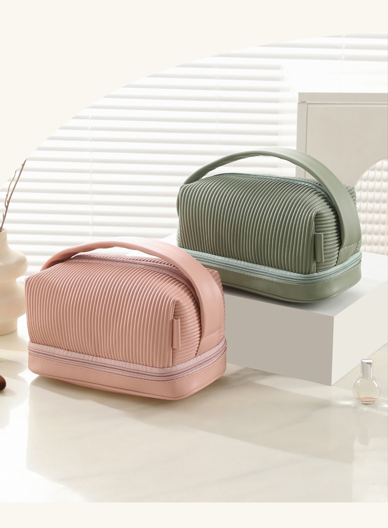 Pu Striped Leather Makeup bag display 7