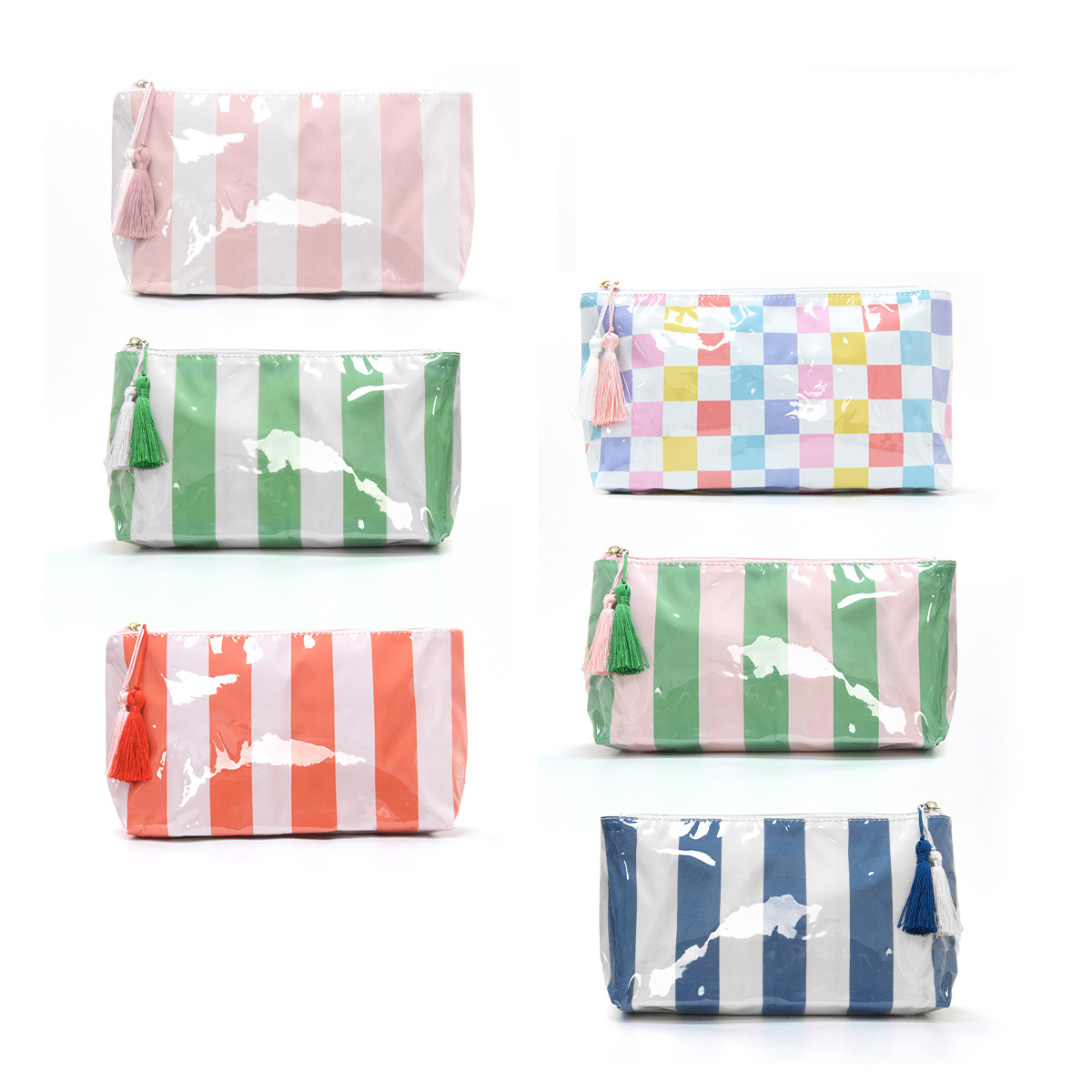 Clear Stripe Makeup Bag Waterproof PVC Toiletry Organizer Travel Cosmetic Pouch Large Capacity Vanity Case for Women Girls