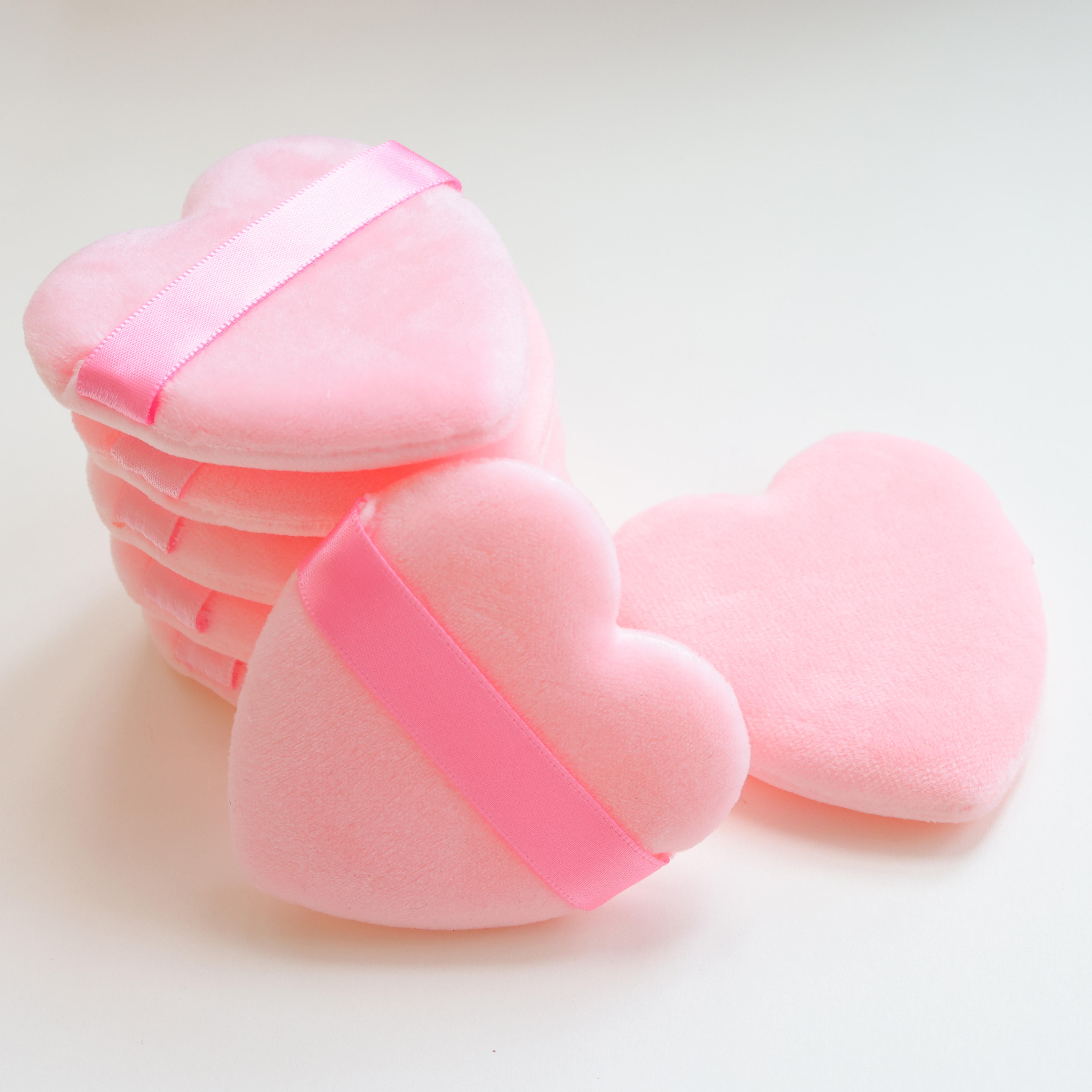 Fluffy Velour Cotton Loose Powder Puff Set Heart Shape Velvet Face Body Makeup Puff Flocking Puff