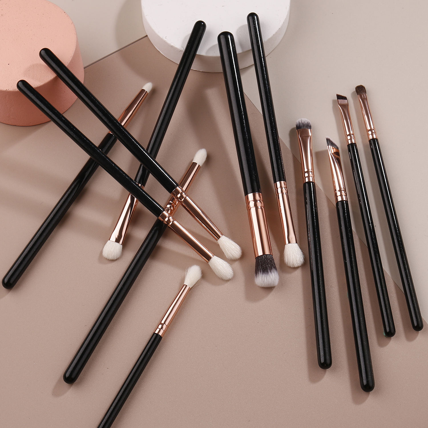 12pcs Natural Hair Makeup Tools Accept Customize logo Private Label Rose Gold Eye Eyeshadow Brushes