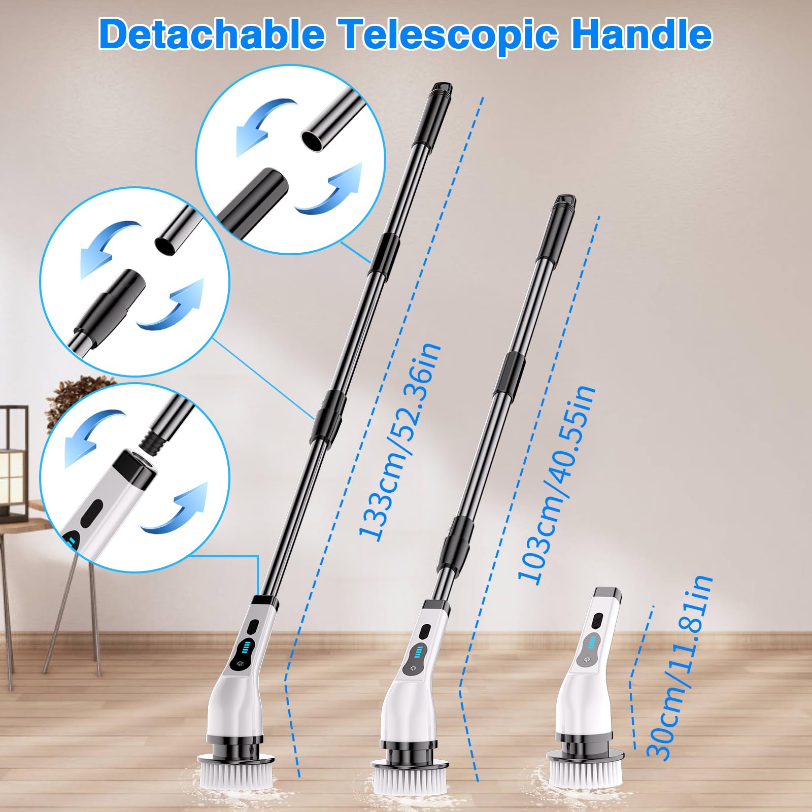 USB Rechargeable Electric Spin Scrubber Cleaning Brush Long Handle 9 Brush Sink Bathroom Bathtub Cleaner Cleans Brushes