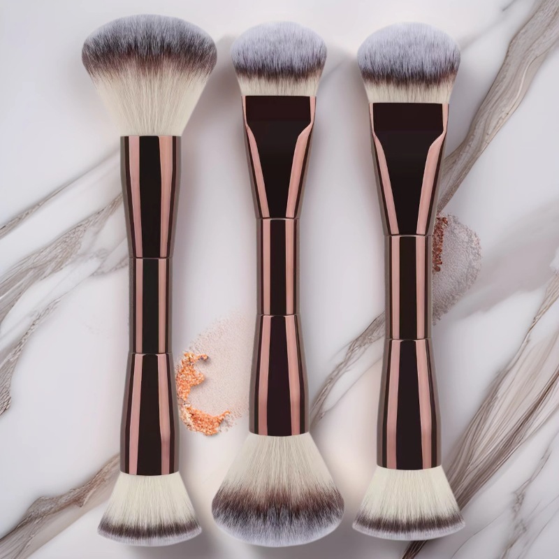 Hot-Selling All-Aluminum Handle Soft Nanofiber Powder Brush Dual-Head Brush Foundation Contour Beauty Tool Makeup Brush Set