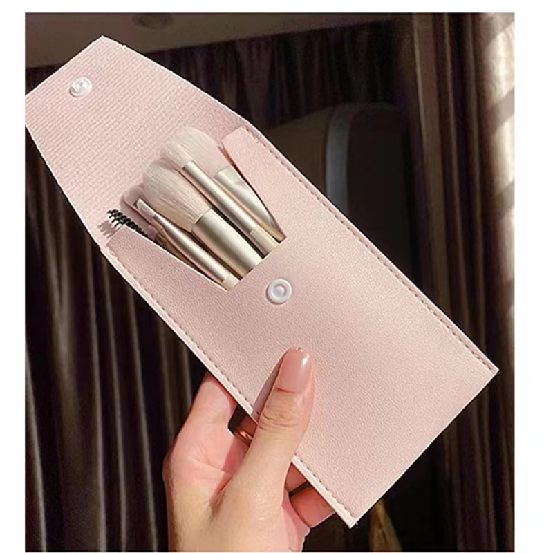 Portable Makeup Brush Holders Travel Makeup Brush Case PU Leather Cosmetic Brush Protection Bag With Iron Snap