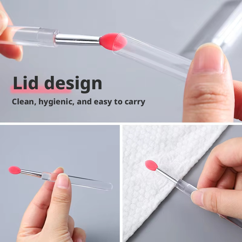 Portable Dustproof Plastic Handle Multi Color Silicone Brush Head Lipstick &amp; Eye Shadow Brush