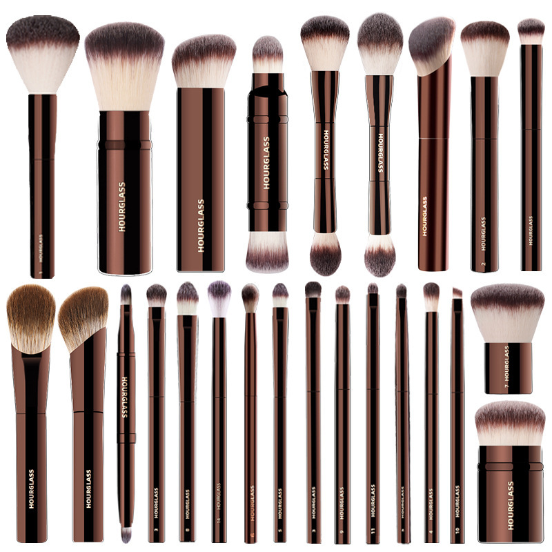 19-Piece Cruelty-Free Luxury Vegan Hourglass Makeup Brush Set with Aluminium Handle Custom Logo for Concealer Lip Balm Lip Gloss