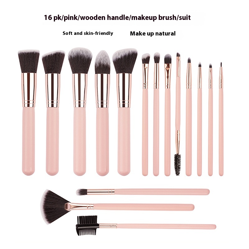 Professional 16-Piece Wood Handle Makeup Brush Set Loose Powder Foundation Brush Eye Shadow Applicator Beauty Tools for Face Use