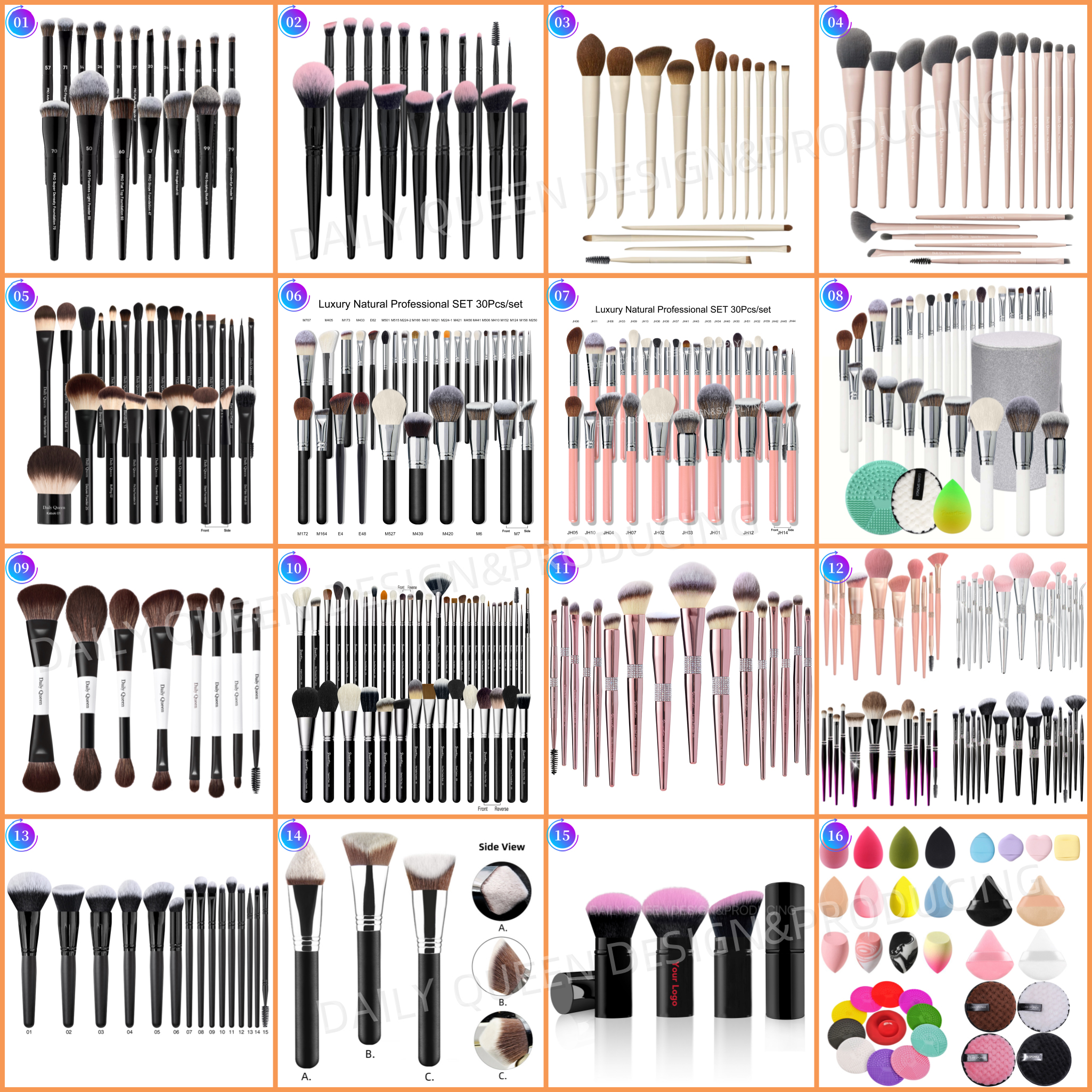 Daily Queen &amp; Morp H 30pcs Sepr Series Black Animal Goat Hair Professional Powder Foundation Eyeshadow Makeup Brush Set