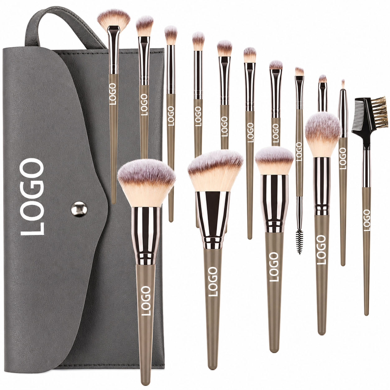 Portable Custom 15-Piece Vegan Makeup Brush Set With Bag Super Soft Bristles Low MOQ Orders For Face &amp; Eye Use