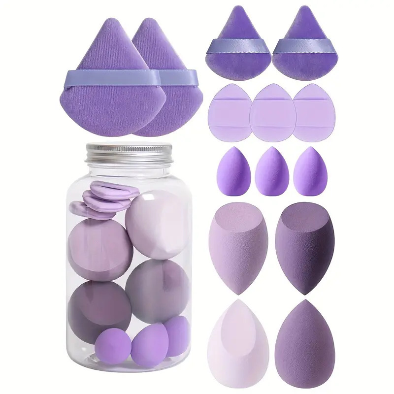 14/15Pcs Purple Soft Dry Wet Dual Use Beauty Tools Beauty Egg 4 Types Powder Puffs Foundation Tear Drop Makeup Sponge