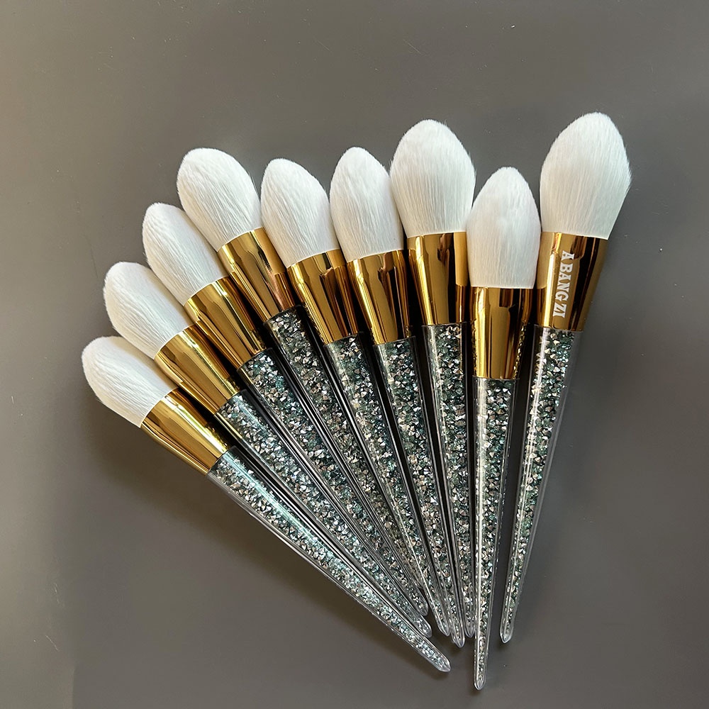 Own logo pink Gold Rhinestone Makeup Brushes Hot Selling Powder Brush Bling Make up Tool for Body Powder and Face Powder