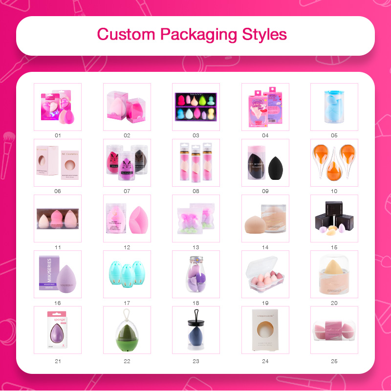 Bulk Manufacturing Packaging Latex Free Waterdrop Pink Soft Blender Sponge Set Custom Beauty Makeup Sponge Logo Printing