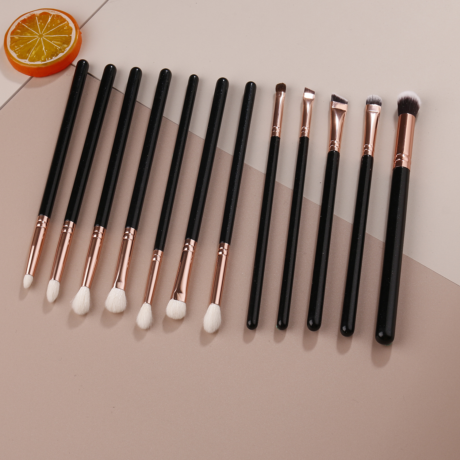 12pcs Natural Hair Makeup Tools Accept Customize logo Private Label Rose Gold Eye Eyeshadow Brushes
