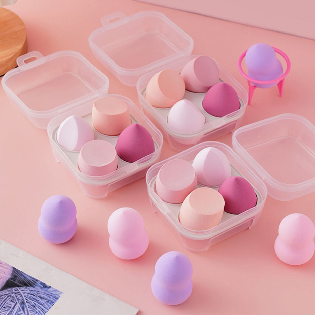 Washable Light Pink Soft Water Drop Bevel Makeup Puff Shaped Latex Free Makeup Sponge Beauty Egg Blender Wet And Dry