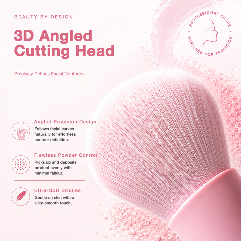 Private Label Makeup Brush Durable Powder Brush Non-Slip Grip Silicone Handle Lightweight Brush for Foundation