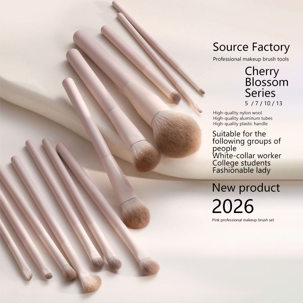 13-piece Beginner Eco-friendly Makeup Brush Set-Luxurious Pink Custom-made Private Brand Travel-Friendly Makeup Brushes Storage