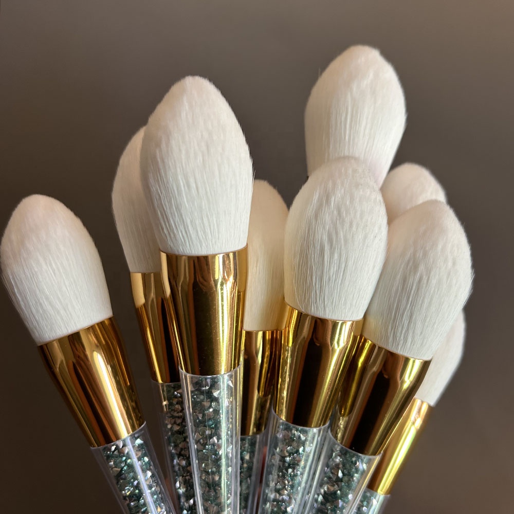 Own logo pink Gold Rhinestone Makeup Brushes Hot Selling Powder Brush Bling Make up Tool for Body Powder and Face Powder