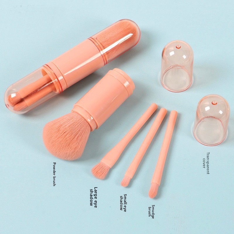 Essential 4 in 1 Mini Retractab pink Kabuki Makeup Brush Loose Powder Brush Synthetic Travel Portable Makeup Brush Set