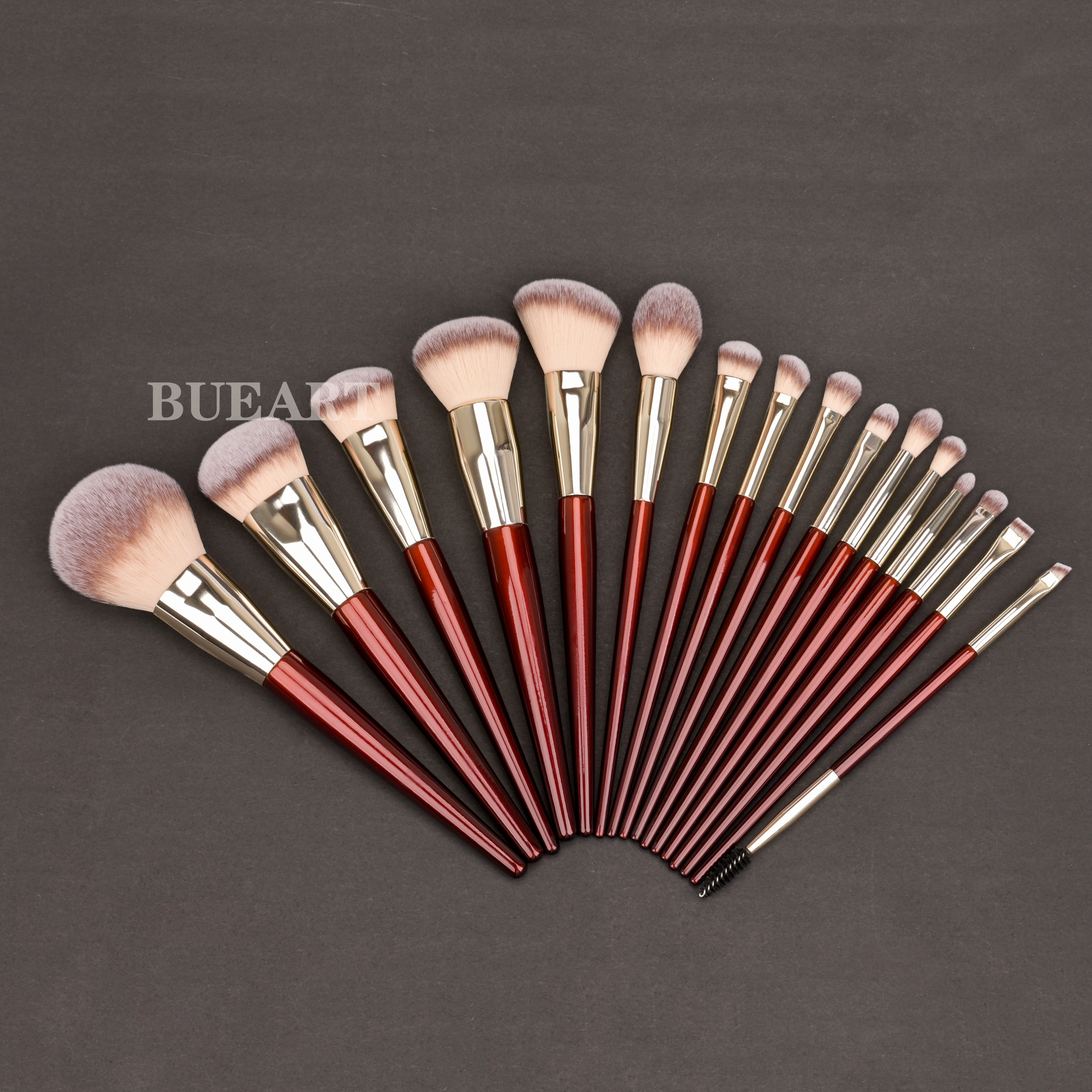 DailyQueen &amp;BK 16pcs Red Color Makeup Brushes Set Wood Handle Nano Hair Dense Bristles Smooth Application Custom logo