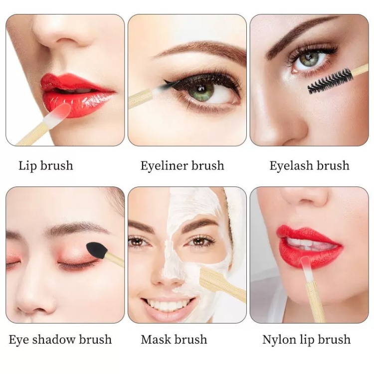 Wholesale Disposable Bamboo Applicator Set Eco Friendly Makeup Lip Brush Eyelash Wand Beauty Kit