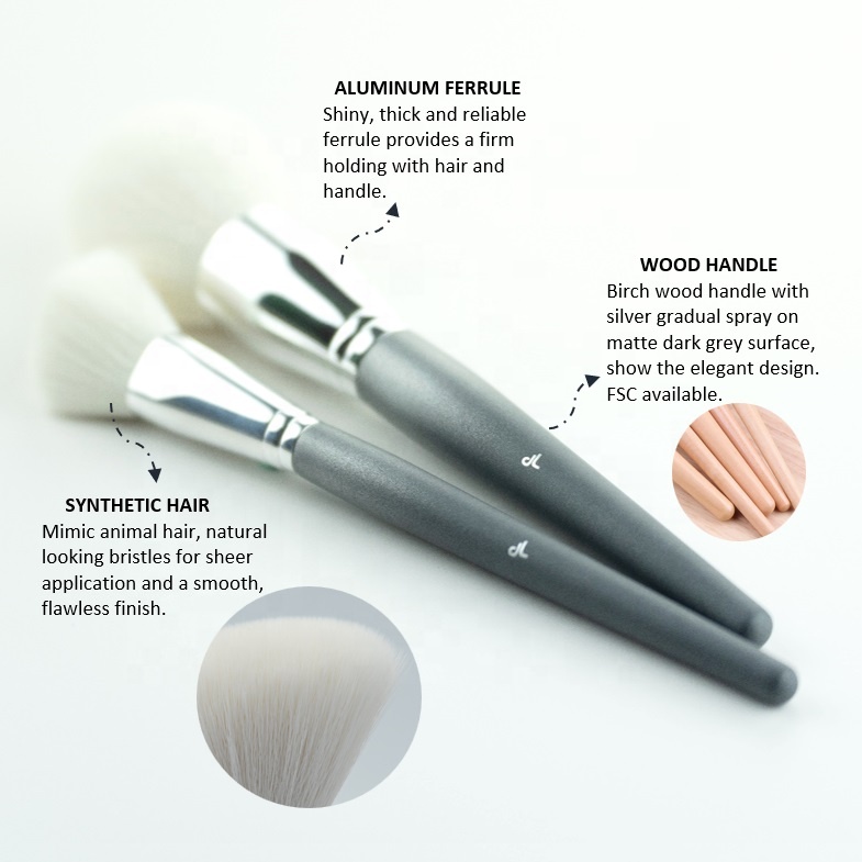 4PC Professional Dark Grey Wood Handle Makeup Brush Kit Mimic Natural Hair Powder Foundation Blush Brush Set