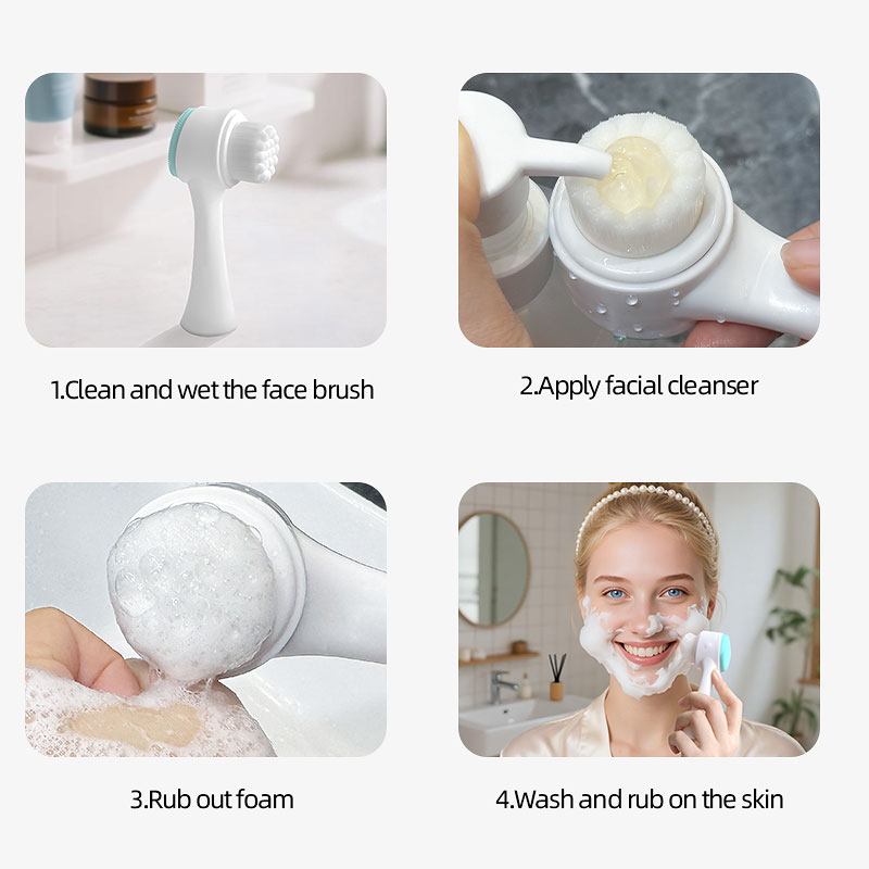 In Stock 2-in-1 Multifunction Nylon And Silicone Facial Cleansing Brush Plastic Face Cleanser With Logo/Pattern Labeling