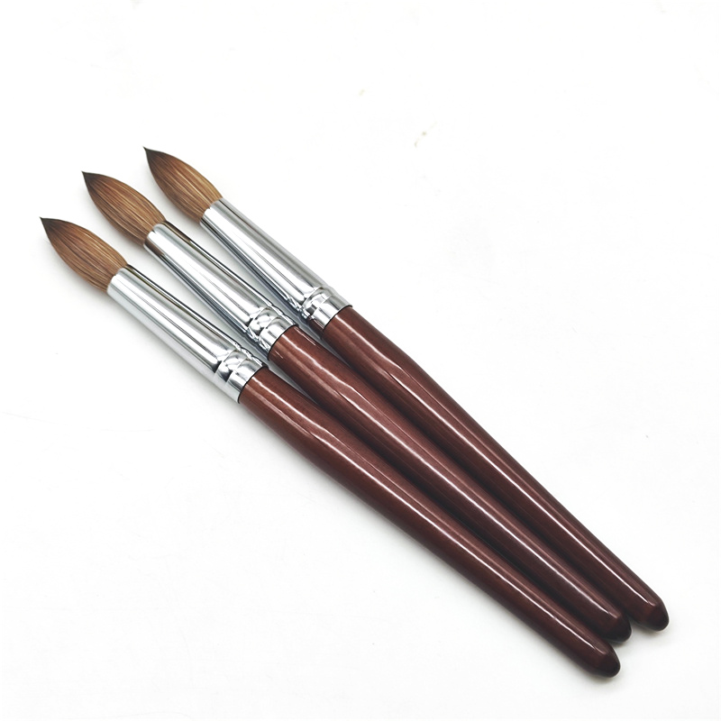 Hot Selling USA Red Wooden Handle Acrylic 100% Pure Sable Kolinsky England Acrylic Powder Brush Crimped Size 18-20