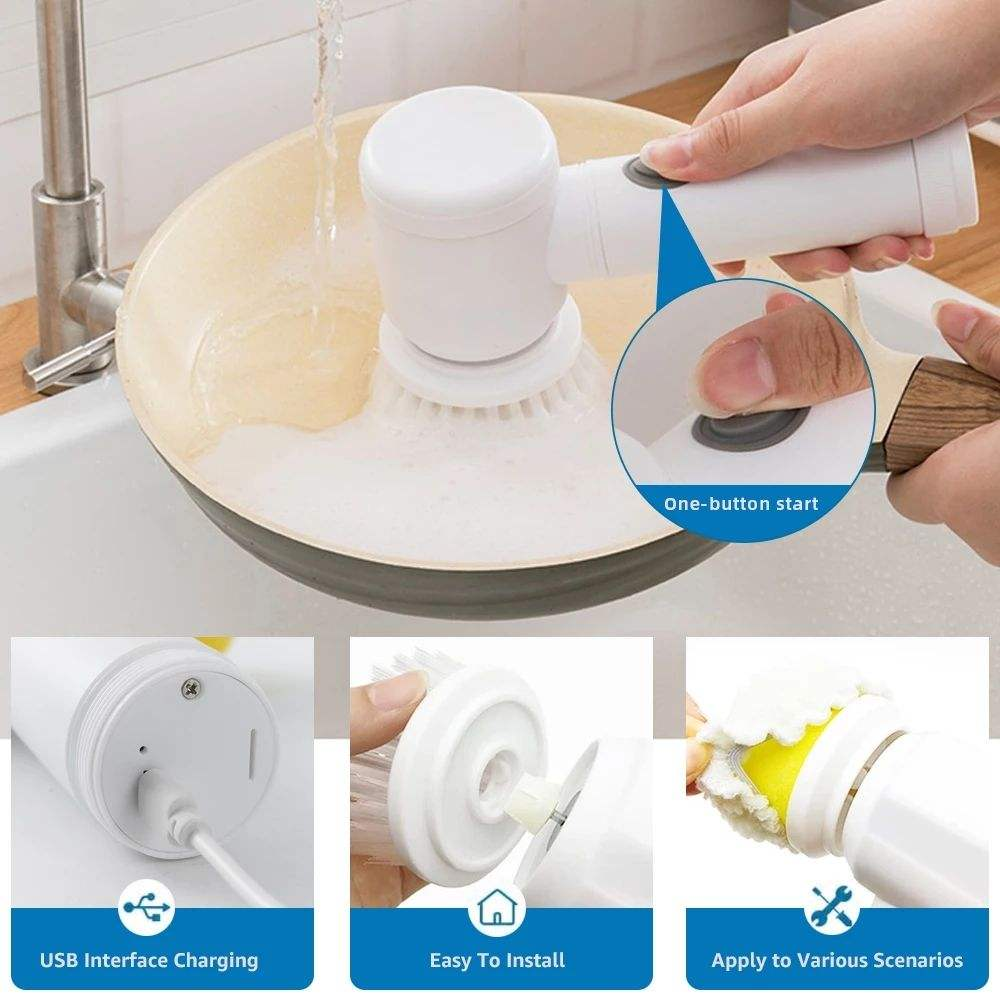 Electric Spin Scrubber Professional Cordless USB Rechargeable Automatic Handheld Cleaning Brush with 5 Brush Heads