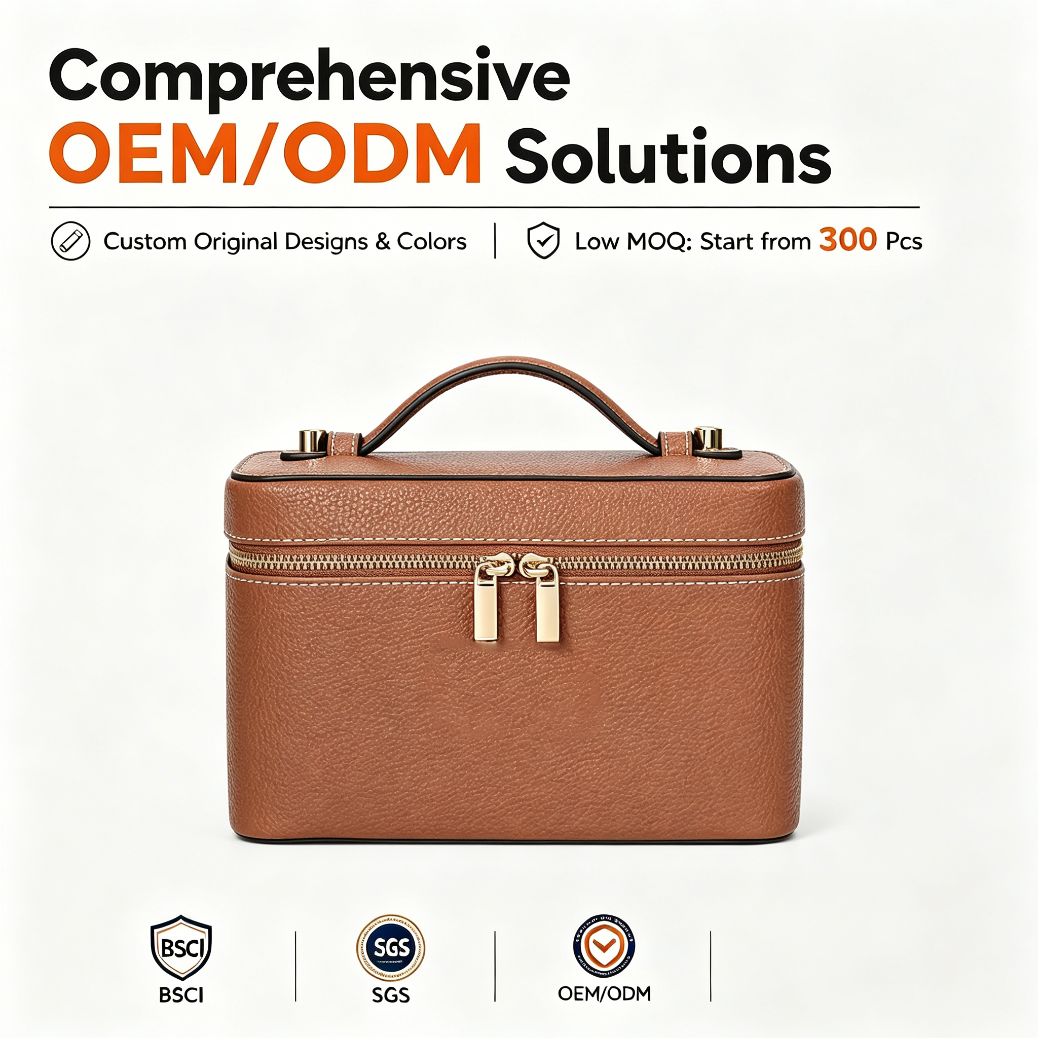 Portable Fashion Pu Leather Zipper Cosmetic Organizer Case with Large Capacity Water Resistant Soft Handle Travel Makeup Storage